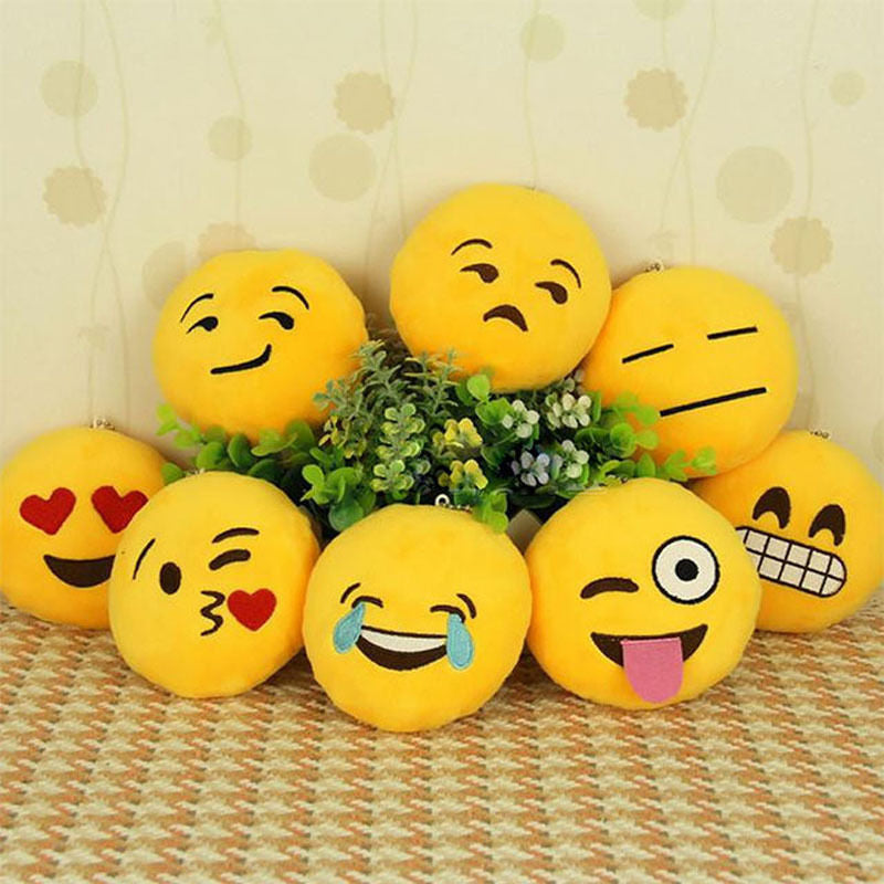 EMOTICON EMOJI SOFT YELLOW ROUND CUSHION PILLOW STUFFED PLUSH TOY FLUSHED 